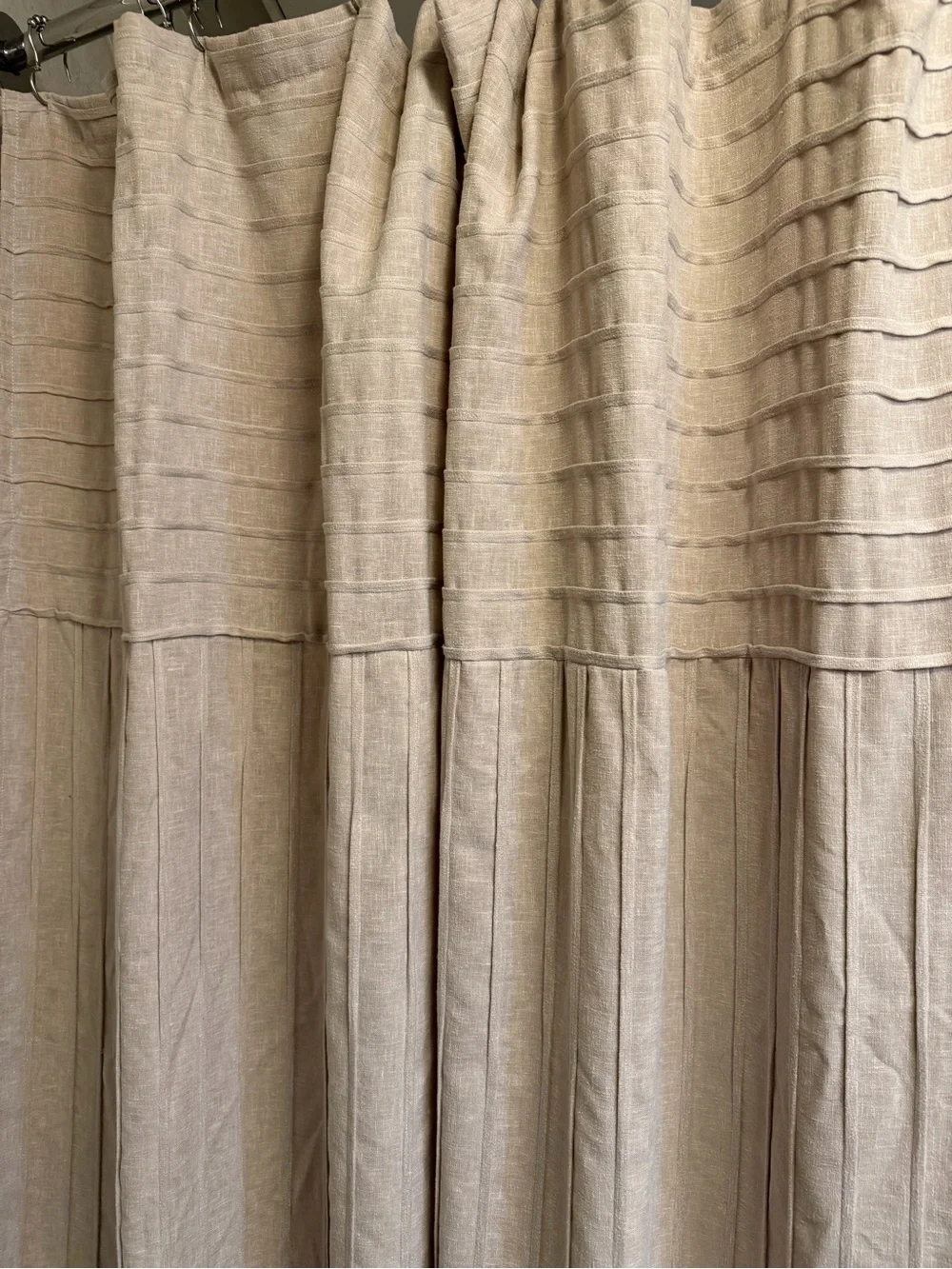 DKNY PURE Beige Textured Shower Curtain - Neutral Bath Panel